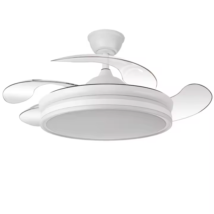 BAYOMO BLANCO - Fabrilamp Ventilador Bayomo 59w Metal Blanco 4 aspas desplegables Ultrasilencioso 107d 6980lm 3000-4000-6000k LED Regulable Remoto Temporizador Memoria - Abrila 2026 - 1