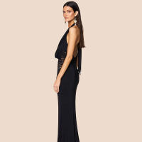 CUTENOVA Vestido Largo De Encaje Patchwork Para Mujer Color Sólido V-Neck Slim Swing Sin Espalda Translúcido Con Collar Colgante Estilo Casual De Verano - details 19