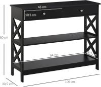 Entryway Console Table Reception with 2 Drawers and 2 Lower Shelves, Modern Furniture Raised Base, Anti-Roll 100 x 30.5 x 80 cm, Black - details 0