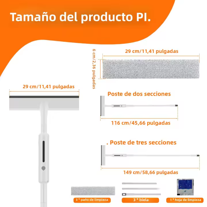 Limpia Ventanas 2 En 1 Limpia Y Fregador De Pintura Con Cepillo Y Squeegee Telescópico De 145cm Y 3 Repuestos De Paño De Limpieza - 1