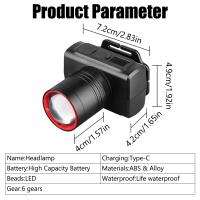 Linterna Frontal LED Potente Con Sensor Recargable Por USB Y Luz Alta Impermeable Con Zoom Para Exploración Al Aire Libre - details 9