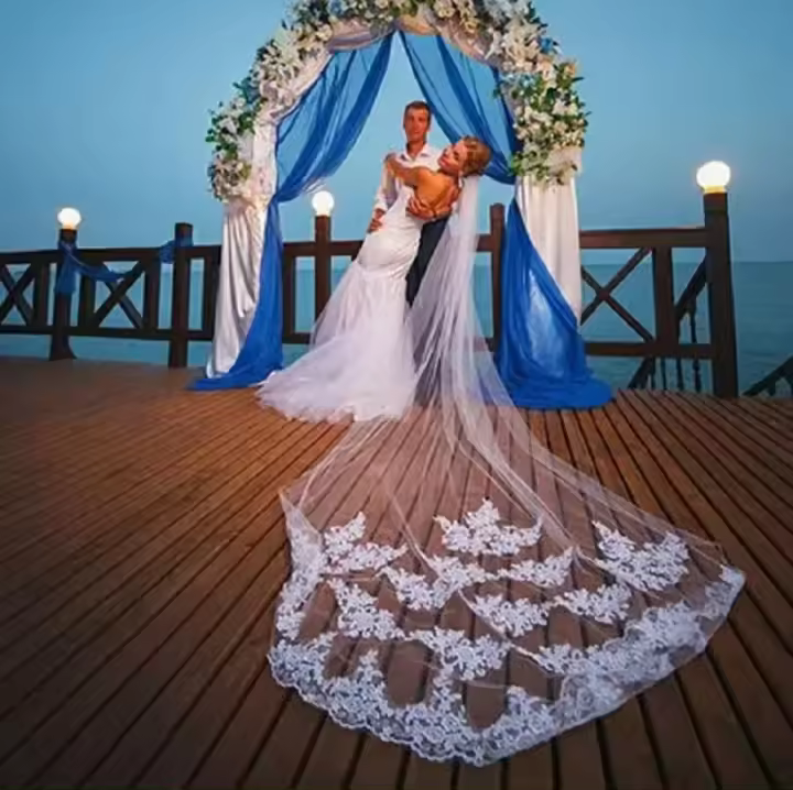 Velo De Novia Catolico De 3 Metros Con Blush Y Comb De Encaje Largo Accesorios De Boda Veu De Noiva Para Mujeres - 1