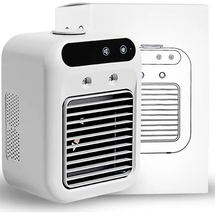 Aire acondicionado portátil, mini enfriador evaporativo recargable de 25 W con doble vapor y 2 velocidades de viento, ventilador personal para habitaciones pequeñas, dormitorios, oficinas y camping al aire libre. - 1