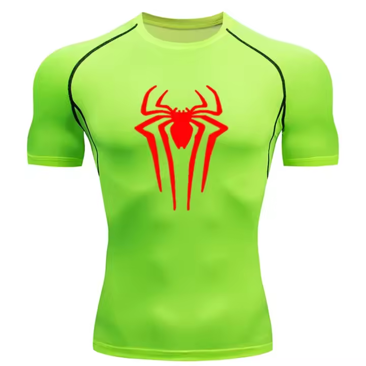 Camiseta De Deporte Para Hombre Con Estampado De Araña T-Shirt De Compresión Para Gimnasio Transpirable Y Secado Rápido Manga Corta Estilo Y2K Para Verano - 1
