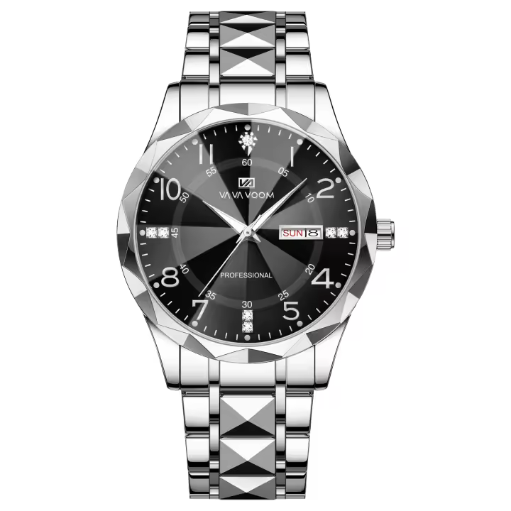 Reloj De Lujo Para Hombre Con Dial De Diamante Y Correa De Acero Inoxidable Reloj Deportivo Con Luz Nocturna Y 3Bar Estilo Negocios Color Azul Y Oro - 1