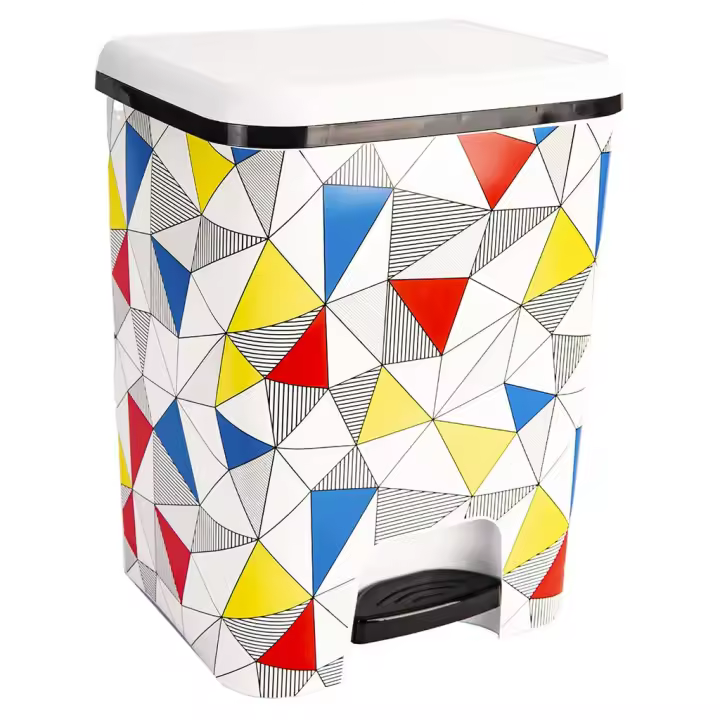 COM-FORT HOUSE  Cubo de Basura con Pedal  Capacidad de 26 litros  Cubo Reciclaje  Color Blanco con decoración triángulos - 1