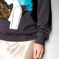 Sudadera Luna Anabel Lee Mujer | Gris Antracita Algodón Oversize | Maxi Print Lentejuelas Foil Dorado - details 6