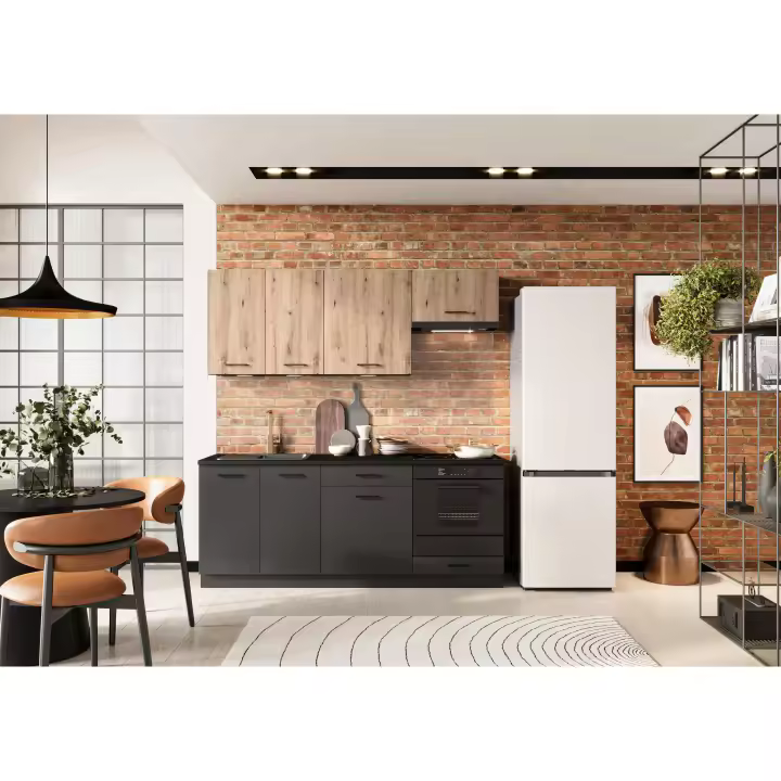 Muebles Cocina completa 200 cms color Gris Grafito y Roble con modulo Horno ref-40b - 1