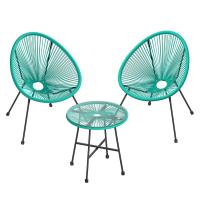 Conjunto de muebles de jardín de 3 piezas, sillas acapulco y mesa con tapa de cristal, asientos de exterior e interior, en negro - details 16
