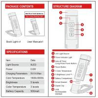 Luz De Lectura LED Mini Portátil Recargable Por USB Protección Ocular Con 3 Colores Y 5 Niveles De Brillo Incluye Marcapáginas - details 0