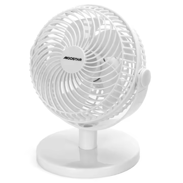 Ventilador de Mesa Portátil,  6 Pulgadas, 5 Aspas, 2 Velocidades, Sin Batería, Blanco - 1
