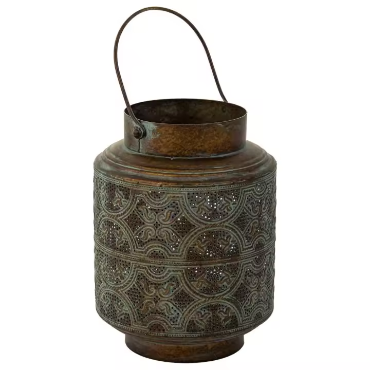 WANDERLUST DECO Portavelas de Metal Marrón 19.5x19.5x25.5h Cm - Agrega Calidez y Encanto - 1