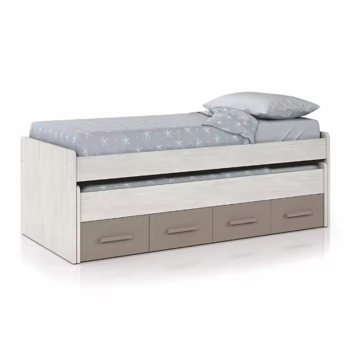Meimon Armario ropero 3 puertas y 4 cajones con barra de colgar extraíble, estantes regulables, tiradores de aluminio, guías metálicas y acabado en Roble Canadian. Medidas 200x135x52 cm. Tablero melaminizado E1 - 1