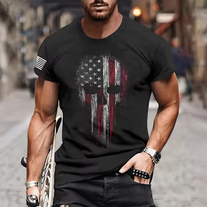 Camiseta De Moda Para Hombres Verano 2025 Estampado 3D Militar Con Calavera Fitness Ropa Deportiva Transpirable Ligera Y De Secado Rápido Para Compras - 1