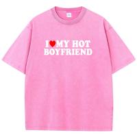 Camiseta De Algodón Para Hombre Con Diseño De Impresión "Me Encanta Mi Novio Hot" Estilo Hip Hop Manga Corta Para Todo El Año - details 10