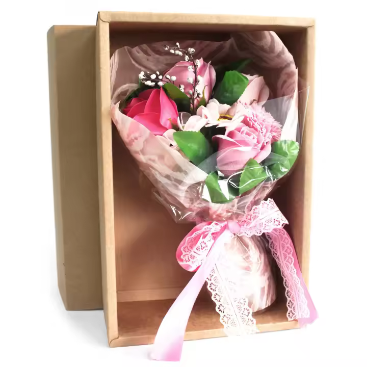 Bouquet flores jabón en caja - rosa - 1