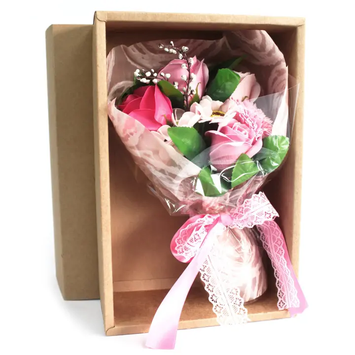 Bouquet flores jabón en caja - rosa - 1