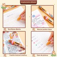 Bolígrafo De Bola Multicolor De Capybara Cartoon Recargable 6/4 Colores Estudiantes Suministros De Papelería Plástico - details 3