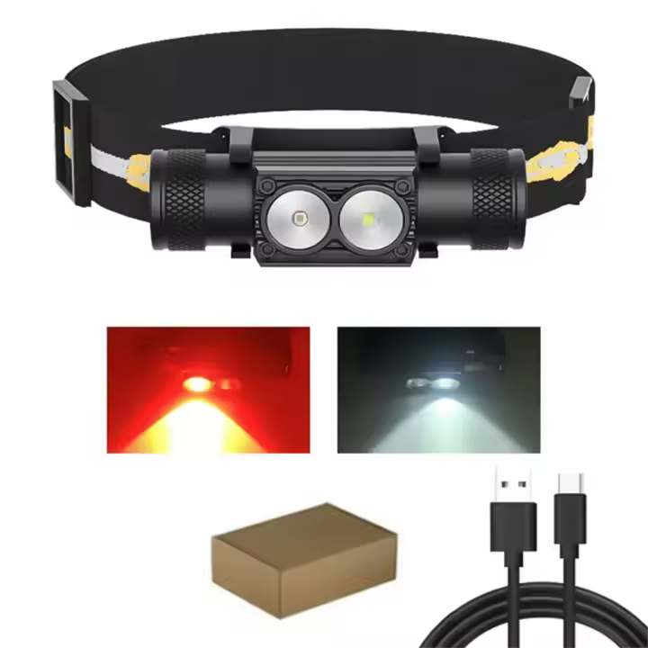 Linterna Frontal LED Mini De Alta Potencia Recargable USB Tipo-C Luz Blanca Roja Para Camping Cazalampara Impermeable - 1
