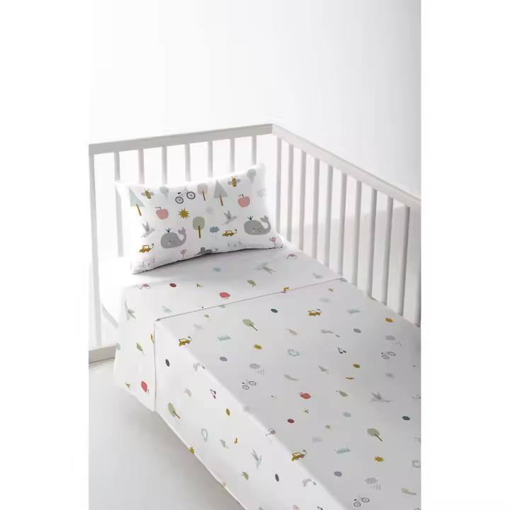 JUEGO DE SÁBANA CUNA/MAXICUNA INFANTIL BEBÉ 100% ALGODÓN SAVE THE EARTH COOR HACIENDO EL INDIO FABRICADO EN ESPAÑA - 1