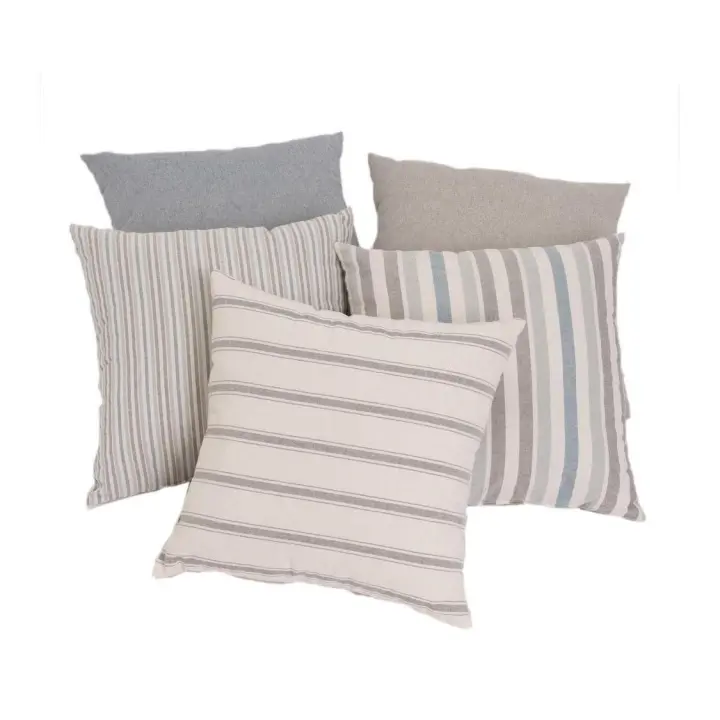 Dcasa Conjunto de 5 cojines de rayas azul de algodón natural de 45x45 cm con relleno - 1