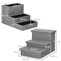 PawHut Escalera para Mascotas de 3 Peldaños Escalones para Perros Gatos con Tapas Abribles y Espacio de Almacenamiento 63,5x42,5x40,5 cm Gris - details 2