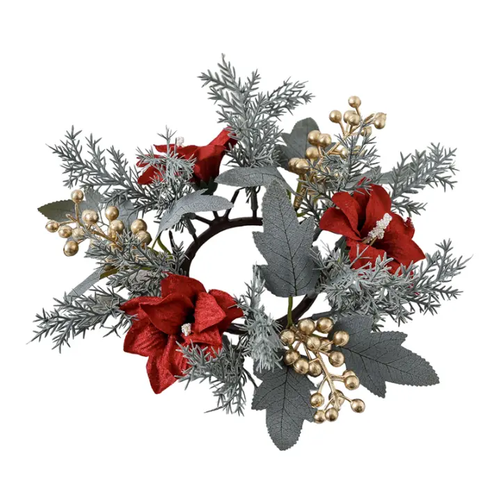 Corona De Bayas Artificiales Con Vela 25cm Decoración De Mesa Para Bodas Y Navidad Arreglo Floral Falso Para Centros De Mesa Y Fiesta - 1