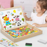 Tablero Magnético De Madera Para Niños Con Puzzle De Animales Multifuncional Tablero De Escribir Y Dibujar like De Aprendizaje Educativo Juguete Para Niños - details 0