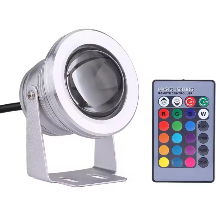 Foco LED para exteriores, para barco, yate, IP65, 10 W, 12 V, RGB, resistente a la lluvia, con control remoto - 1