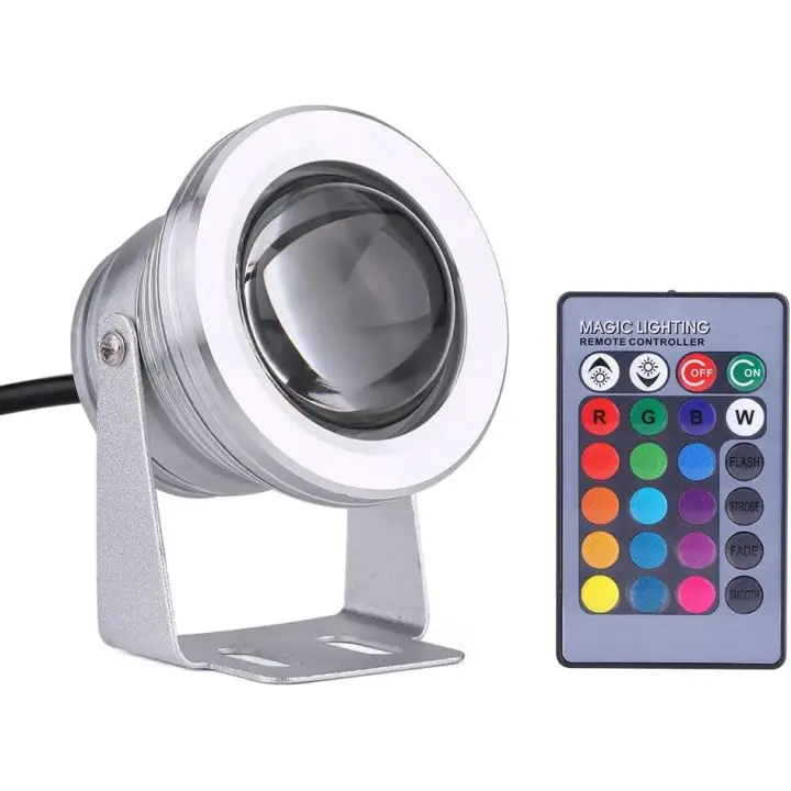 Foco LED para exteriores, para barco, yate, IP65, 10 W, 12 V, RGB, resistente a la lluvia, con control remoto - 1