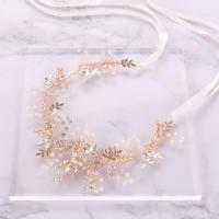 AiliBride Diadema De Boda De Perlas Y Cristales Dorados Accesorio De Cabello Para Novia Tiara De Moda Hecho a Mano Para Mujeres - details 0