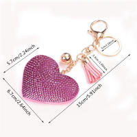 Llavero De Corazón De Cuero Con Borla Y Diamantes Para Mujeres Y Niñas Accesorios Para Bolso Y Mochila Llavero Clásico De Forma De Corazón - details 0