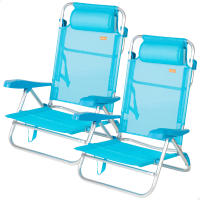 Aktive - Silla de playa plegable, 47x49x82 cm, respaldo 8 posiciones, aluminio y textileno, asiento bajo, incluye cojín acolchado, sin tubo delantero, asa de transporte, silla reclinable de playa, multiposición, silla playa plegable ligera - details 8