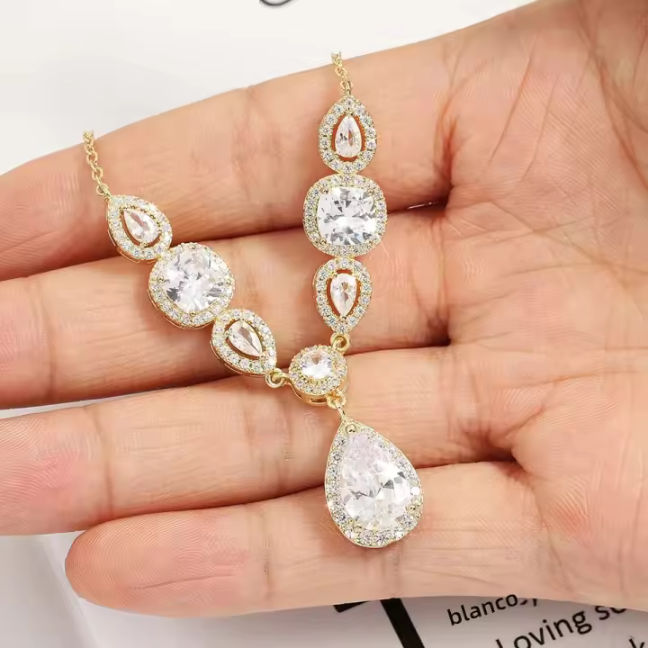 Collar De Boda Clásico Geométrico Con Zirconia Agua Caída Para Mujer Joyería De Novia Brillante Y Elegante Regalo - 1