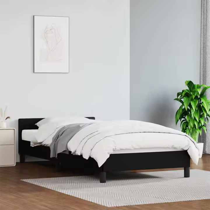 Estructura de cama con cabecero sin colchón negro 90x190 cm - 1