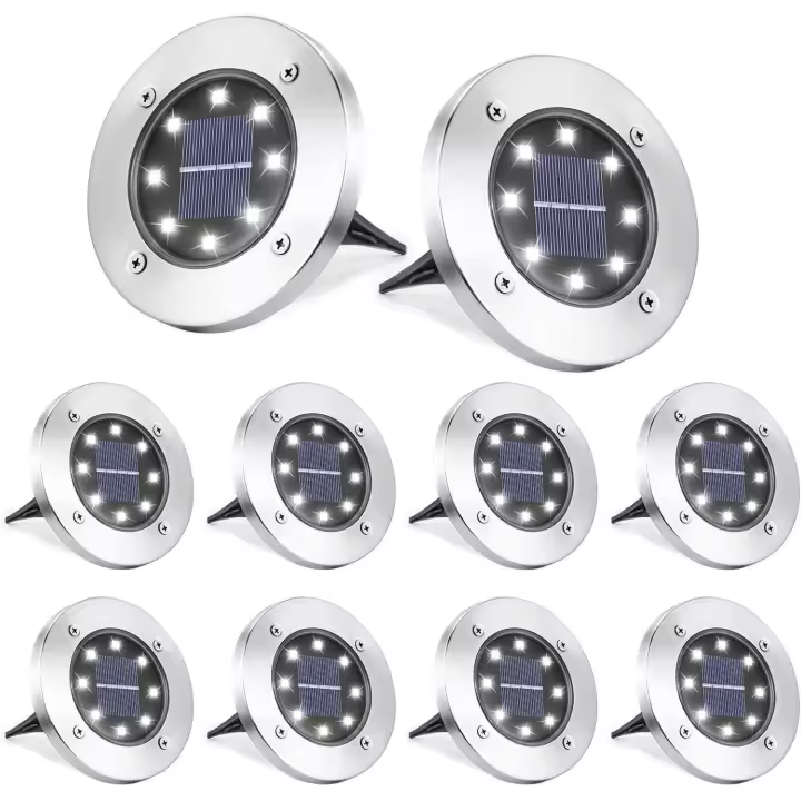 Luces solares para jardín, 8 LED, paquete de 4 luces de piso, luces exteriores blancas cálidas impermeables IP65 - 1