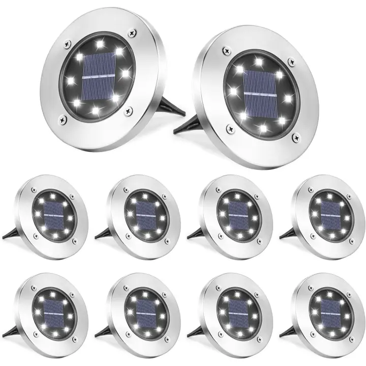 Luces solares para jardín, 8 LED, paquete de 4 luces de piso, luces exteriores blancas cálidas impermeables IP65 - 1
