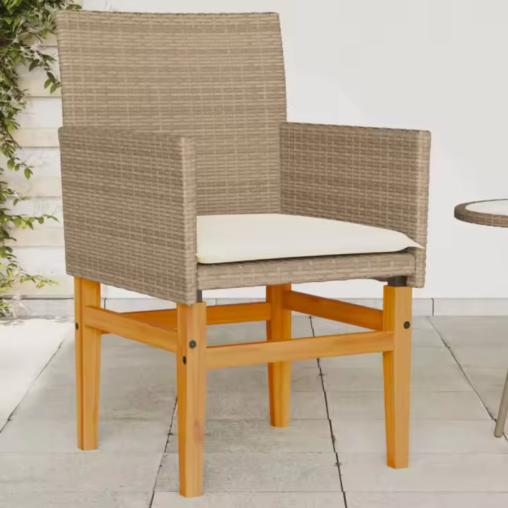 vidaXL Sillas de jardín con cojín 2 uds ratán PE beige y madera acacia - 1