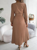 Vestido Elegante De Mujer Con Botones Y Cuello En V Manga Larga Plegado Con Cierre De Lazo Estilo Casual A-Line Para Primavera/Otoño - details 11