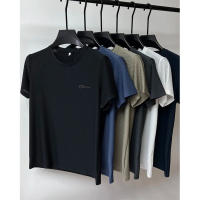 Camiseta De Hombre De Seda De Hielo Transpirable Con Cuello Redondo Manga Corta Suave Y Ligera Para Verano Estilo Casual - details 1