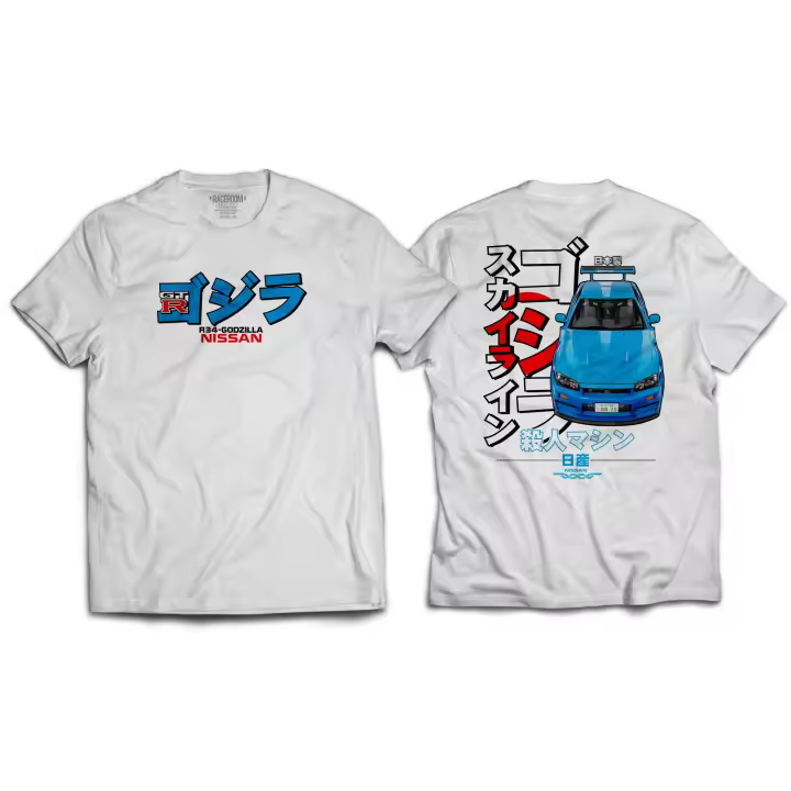 Camiseta Premium RACEROOM NISSSAN GTR 34 GODZILLA JDM Drift, 100% Algodón, S M L XL XXL 3XL 4XL - 1