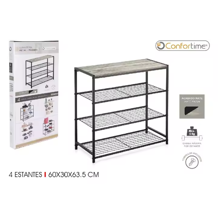 ARISE SHOP-Estanteria 3 niveles Metal Madera en Blanco Estanteria organizador Cocina Dormitorio Escritorio Zapatero 60 x 30 x 43 cm - 1