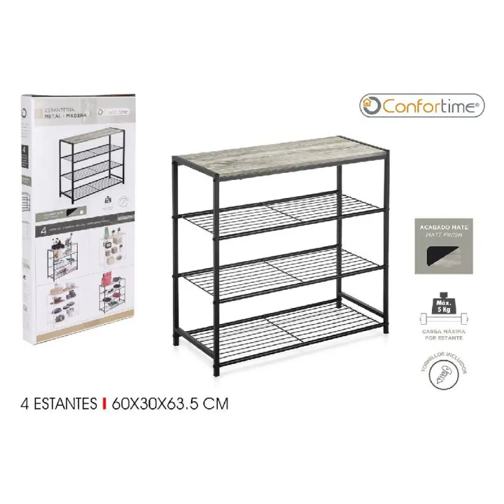 ARISE SHOP-Estanteria 3 niveles Metal Madera en Blanco Estanteria organizador Cocina Dormitorio Escritorio Zapatero 60 x 30 x 43 cm - 1