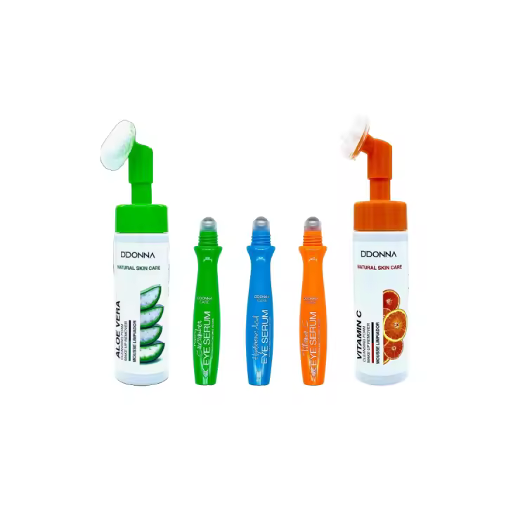 DDONNA COSMETICS Pack - Sérum Contorno Ojos con Vitamina C - Pepino - Ácido Hialurónico + limpiador Aloe Vera & Vitamina C - 1