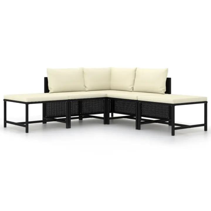 vidaXL Set de sofás de jardín 5 pzas y cojines ratán sintético negro - 1