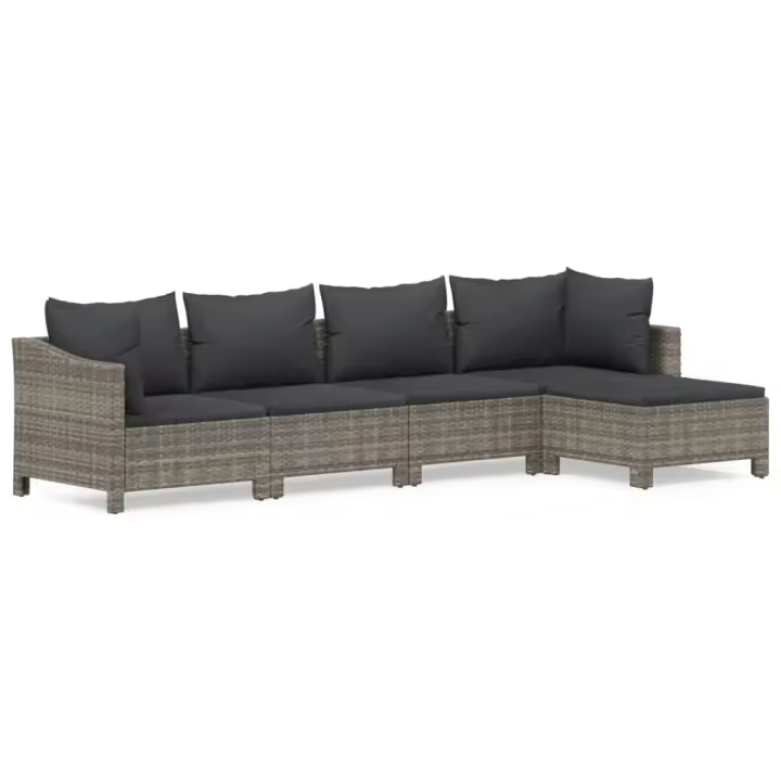 vidaXL Set de muebles de jardín 5 pzas y cojines ratán sintético gris - 1
