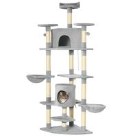 PawHut Árbol Rascador para Gatos Altura 200 cm Torre para Gatos con 2 Cuevas 2 Hamacas Cama Múltiples Plataformas Postes de Sisal y Bolas de Juguete 60x60x200 cm Gris - details 0