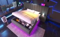 Cama Doble Moderna Inteligente | 160x200/180x200 | Con Almacenamiento + APP LED Controlable + Carga USB-C | Ecológico Lino Gris Anthracita | Somier Metálico | Sin Cogín - details 3