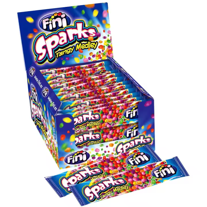 Fini Sparks Caja de 48 Unidades de Mini Caramelos ácidos Masticables de Colores Variados Sin Gluten - 1