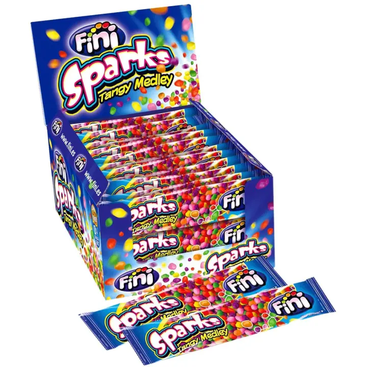Fini Sparks Caja de 48 Unidades de Mini Caramelos ácidos Masticables de Colores Variados Sin Gluten - 1